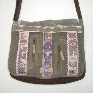Camo Canvas Embellished Hippie Love Messenger Shoulder Crossbody Bag